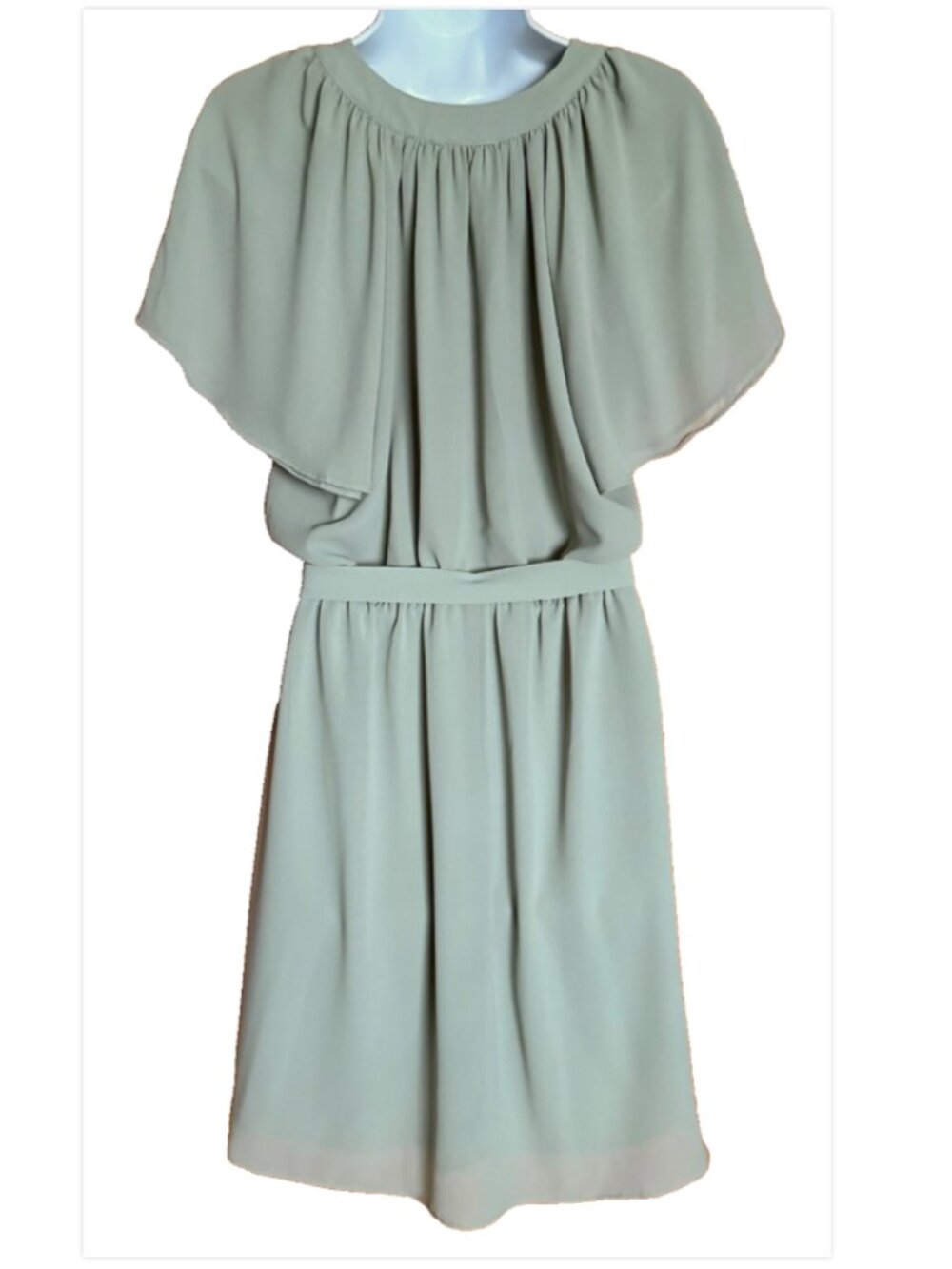 H&M Summer Short Cocktail Dress Midi Flutter Sleeve Light Flowy Tie Waist V-neck - Picture 3 of 9